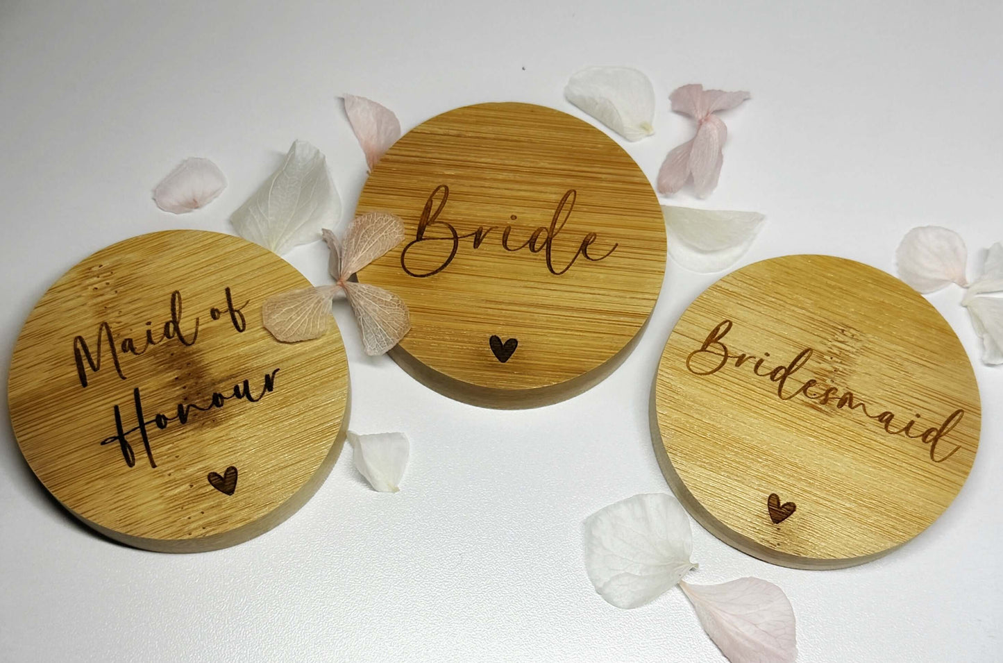 Personalised wooden pocket mirror for wedding party.