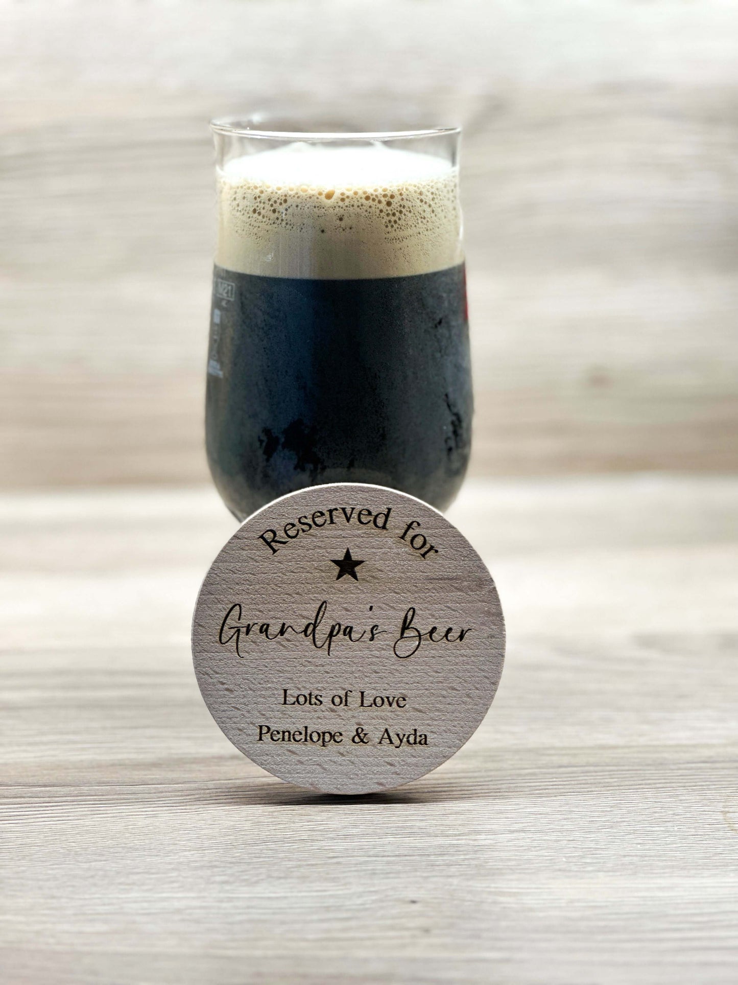 Personalised wooden bottle opener and coaster in one with a customised engraved message for him.