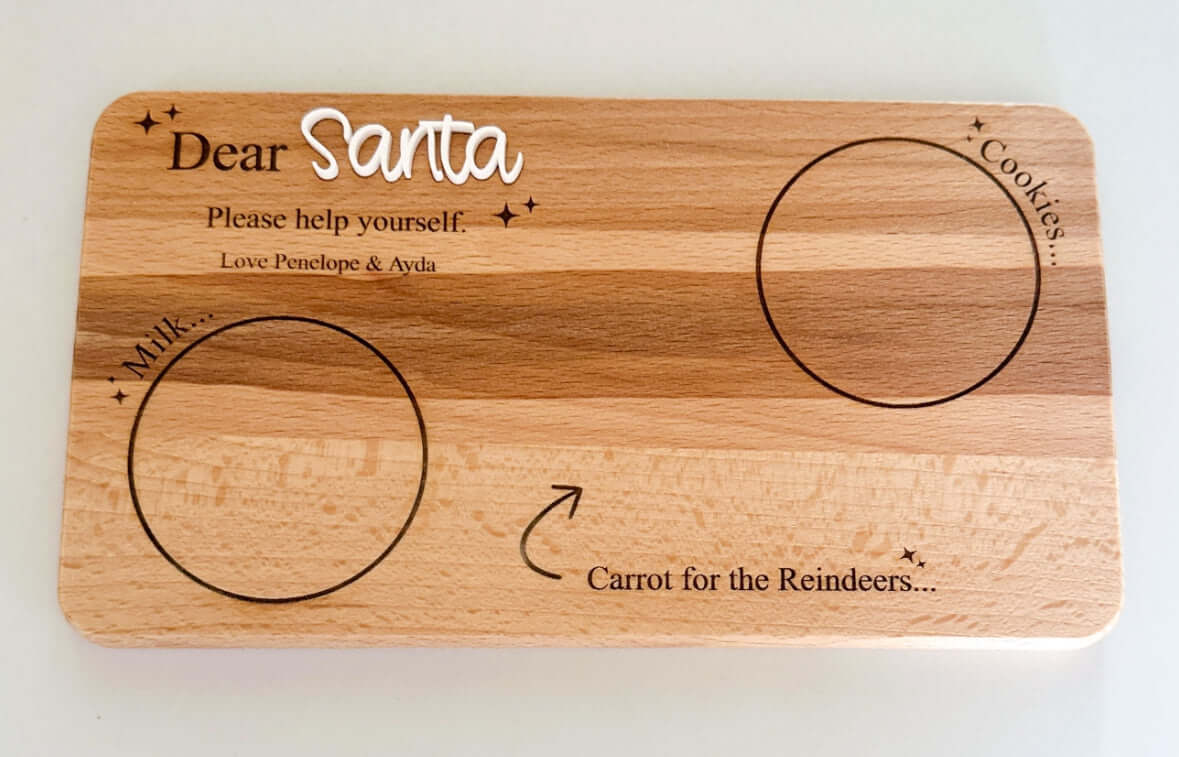 Personalised wooden Santa's milk and cookies board