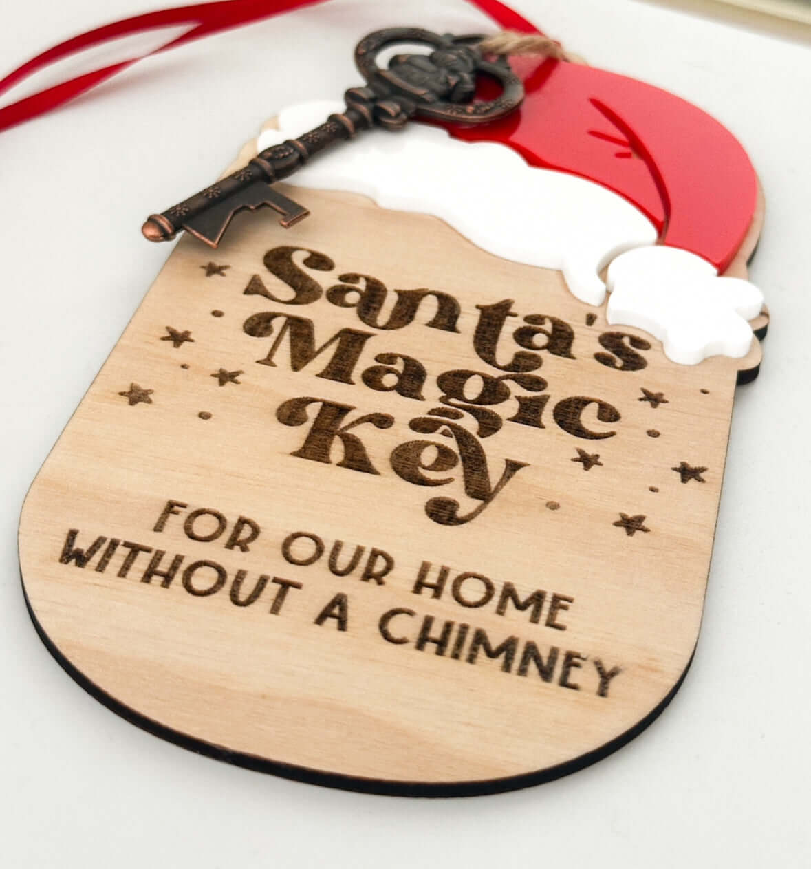 Santa's magic key, made from wood and acrylic.
