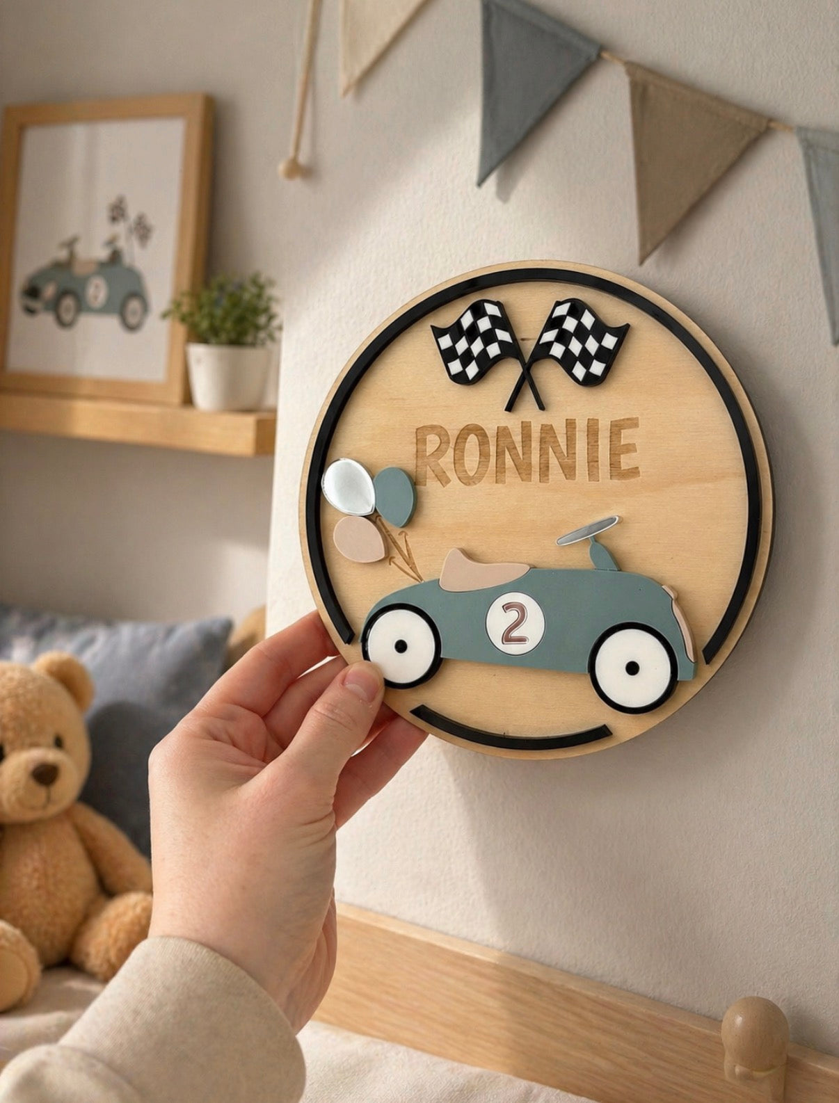 Personalised Vintage Car Name Plaque | Kids Bedroom Sign