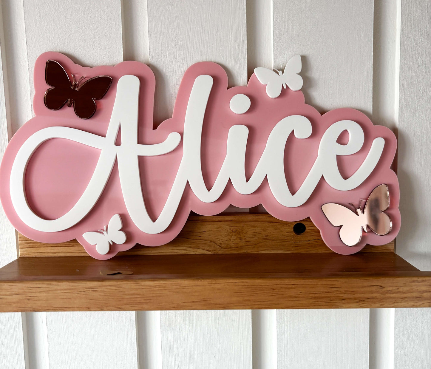 Pink and white butterfly theme name sign for bedroom or bedroom door