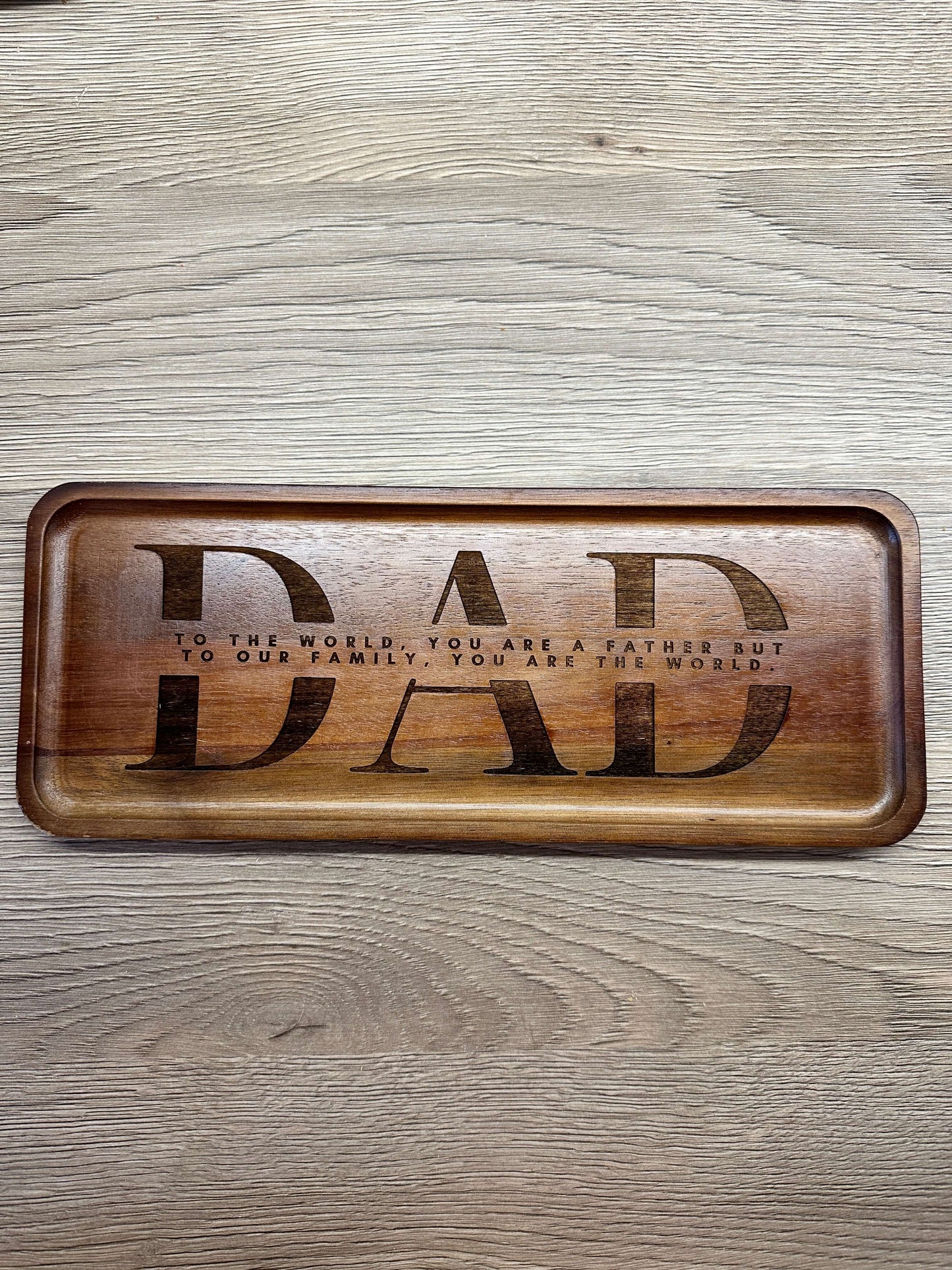 Wooden storage tray for Daddy to hold keys, phone, wallet, lose change.