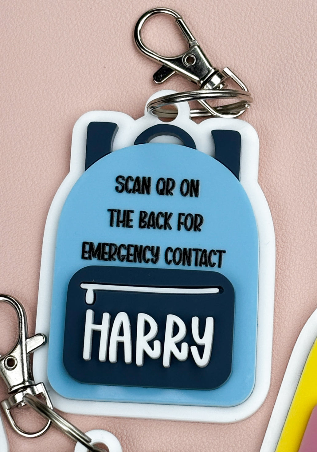 Children's emergency contact bag tags