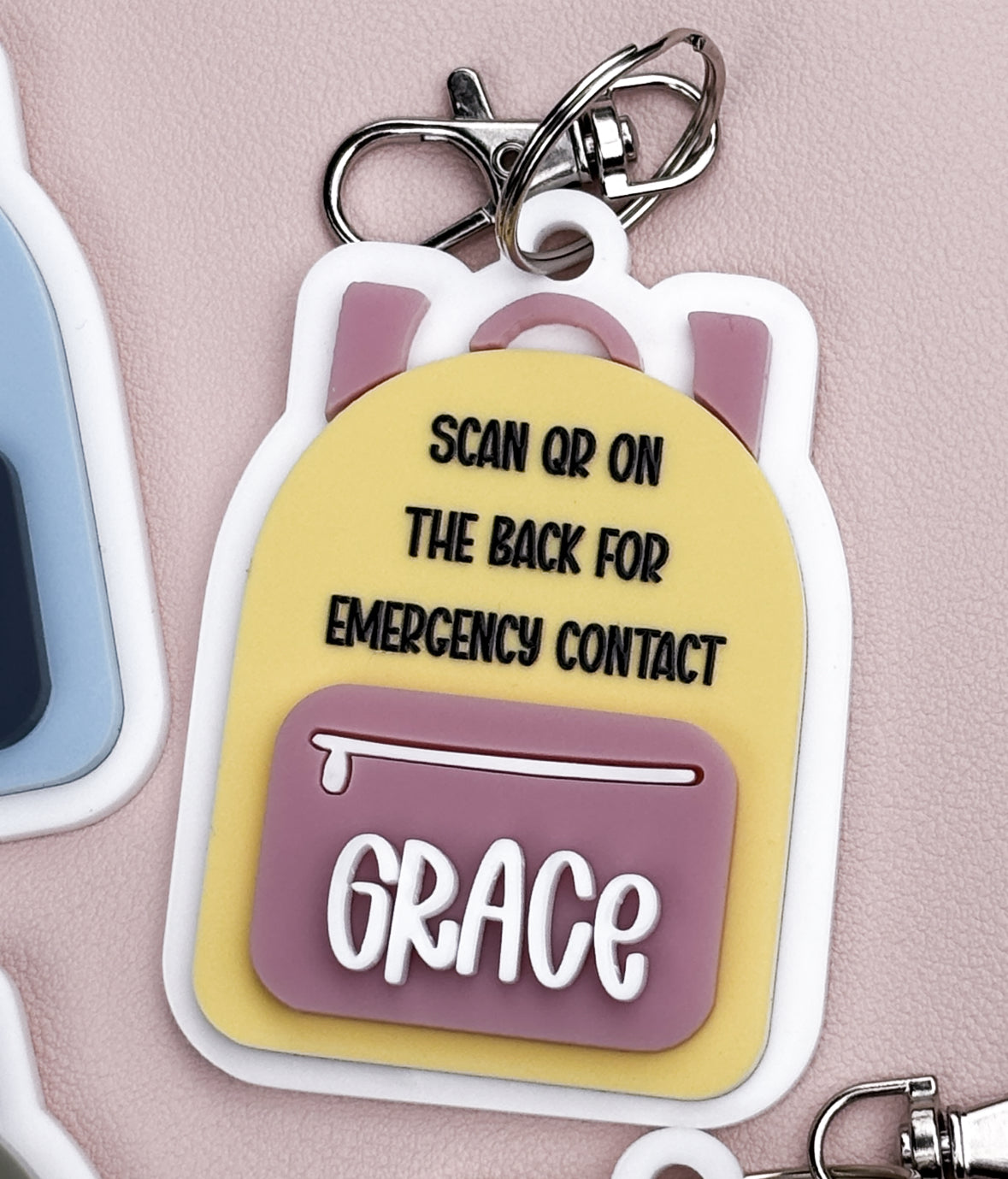 Children's emergency contact bag tags