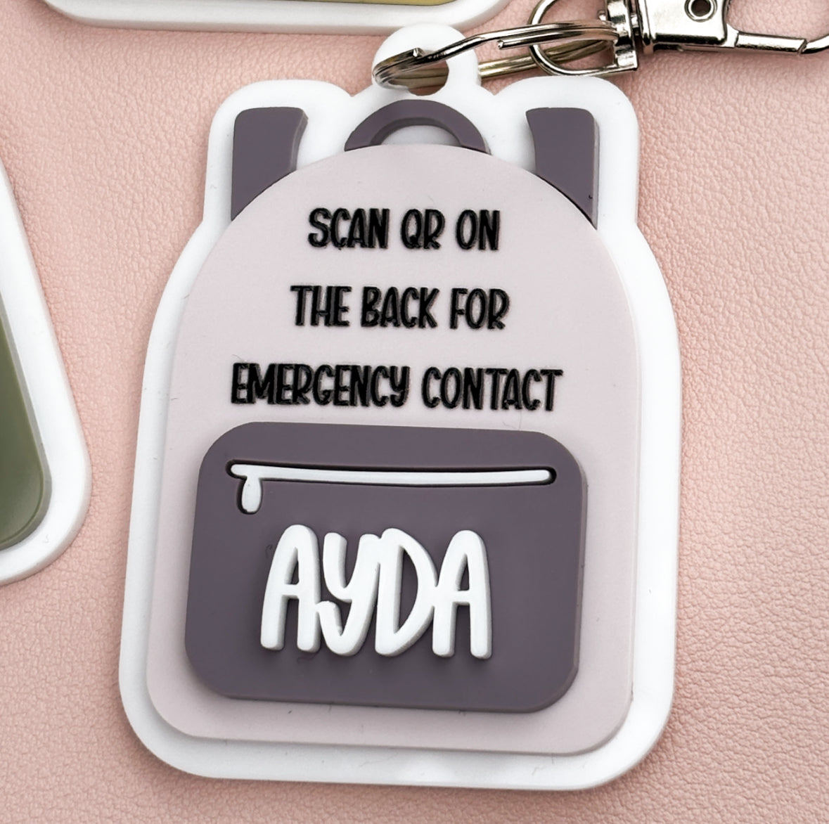 Children's emergency contact bag tags