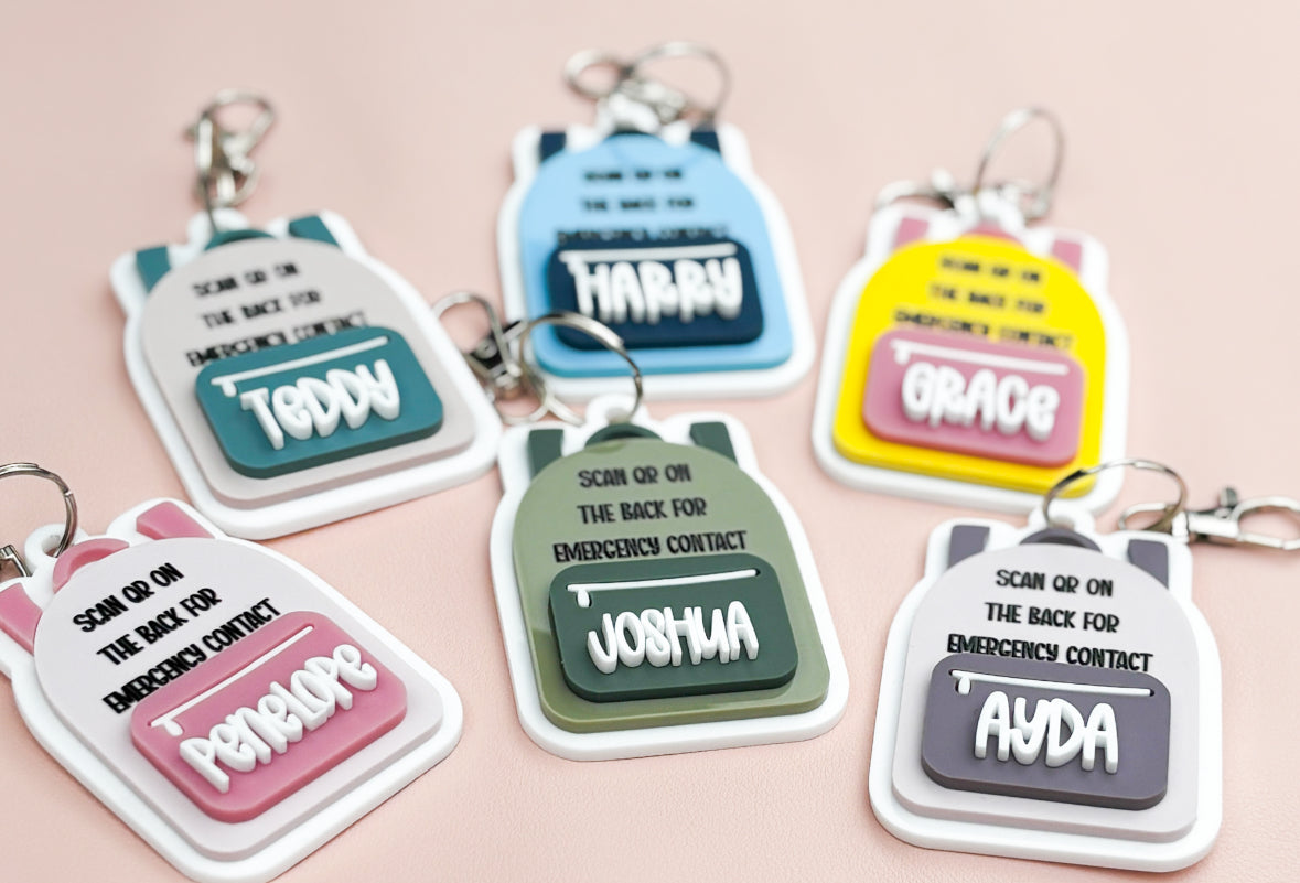 Children's emergency contact bag tags