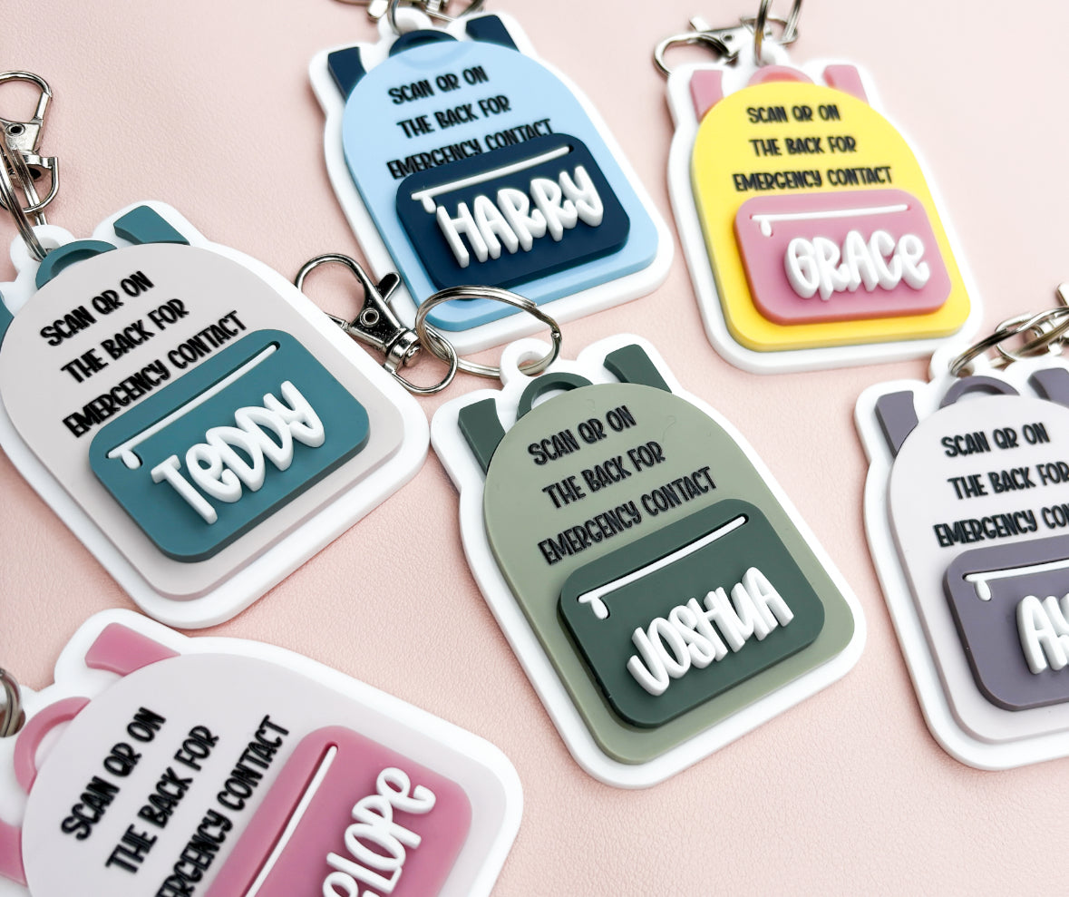 Children's emergency contact bag tags