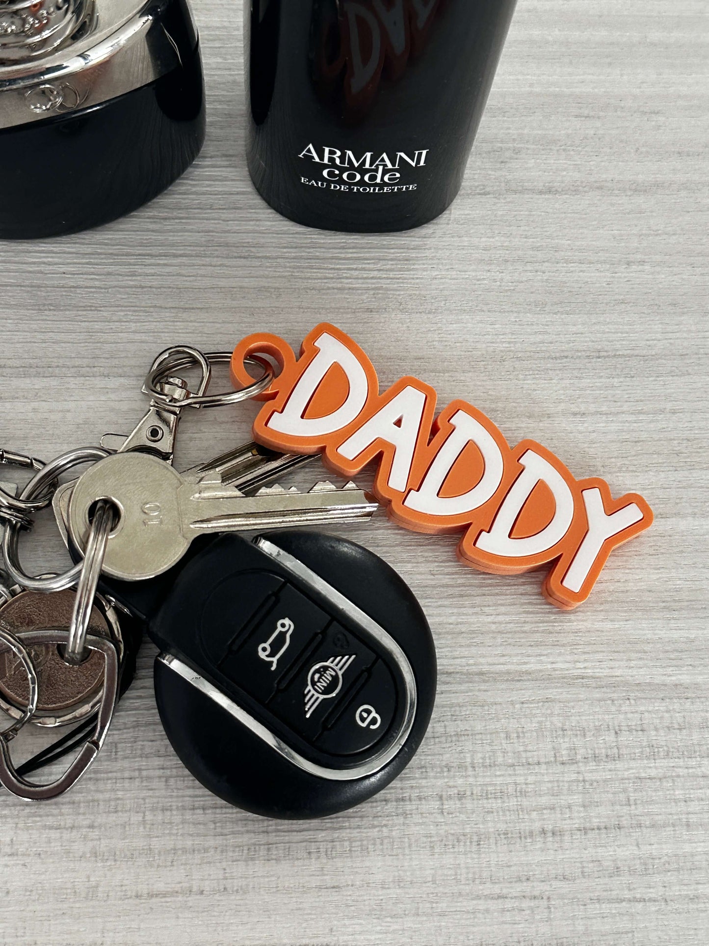 Pastel Orange Father's Day double layered Daddy acrylic keyring, personalised with any name.