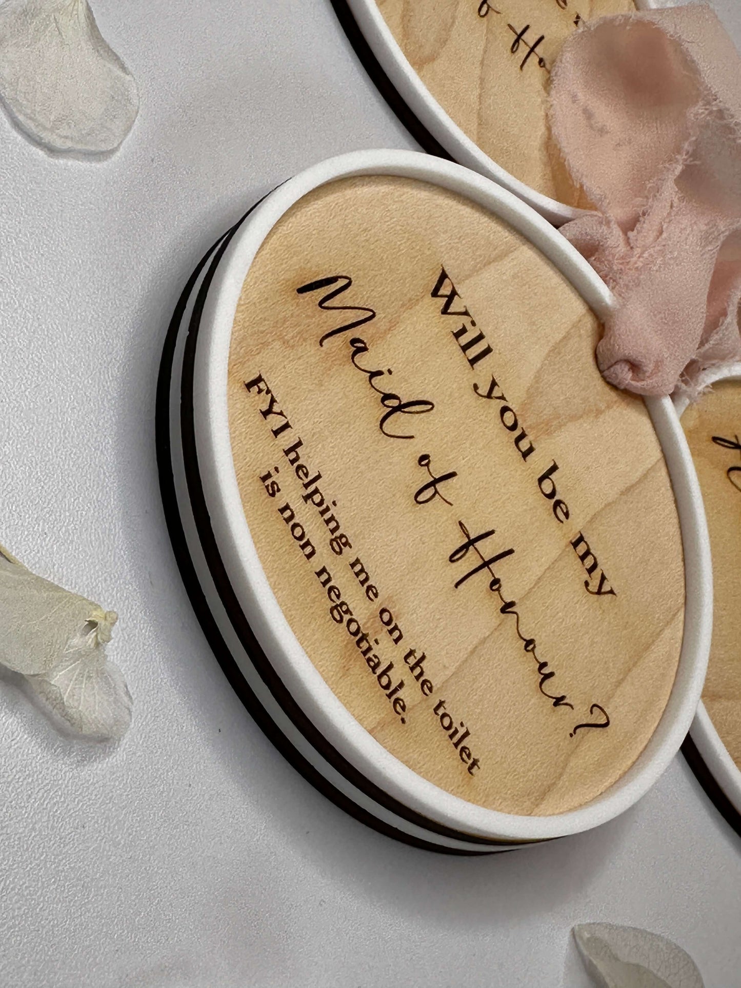 Wooden bridesmaid proposal disc's for maid of honour, flower girl & bridesmaids