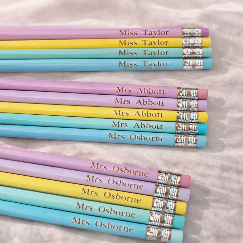 Personalised Rainbow Pencil Holder With Engraved Pencils | Teacher Gift
