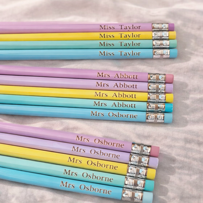 Personalised Rainbow Pencil Holder With Engraved Pencils | Teacher Gift
