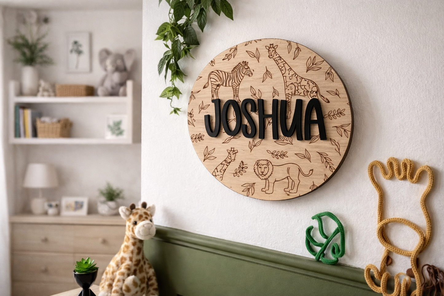 Safari print round name plaque