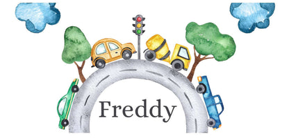 Personalised tin pencil case, featuring a cute and fun car theme. 