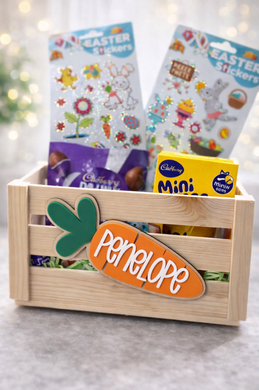 Personalised Easter Crate | Wooden Easter Basket | Custom Easter Gift Box for Kids