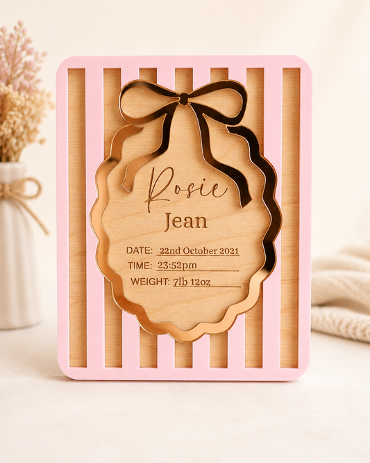 Personalised Pinstripe Baby Birth Details Plaque