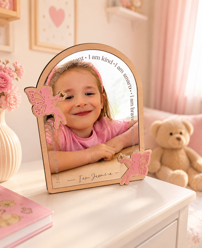 Personalised fairy affirmation mirror for girls bedroom with positive affirmations and custom name