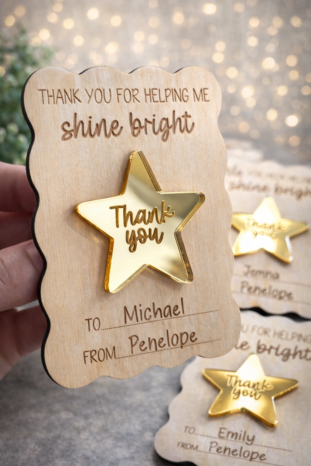 Teacher appreciation magnet with Thank You For Helping Me Shine Bright message