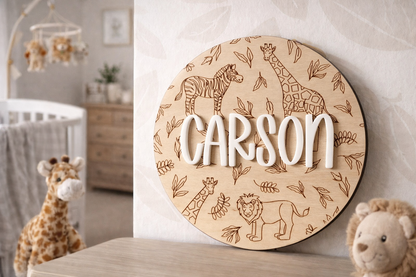 Safari print round name plaque