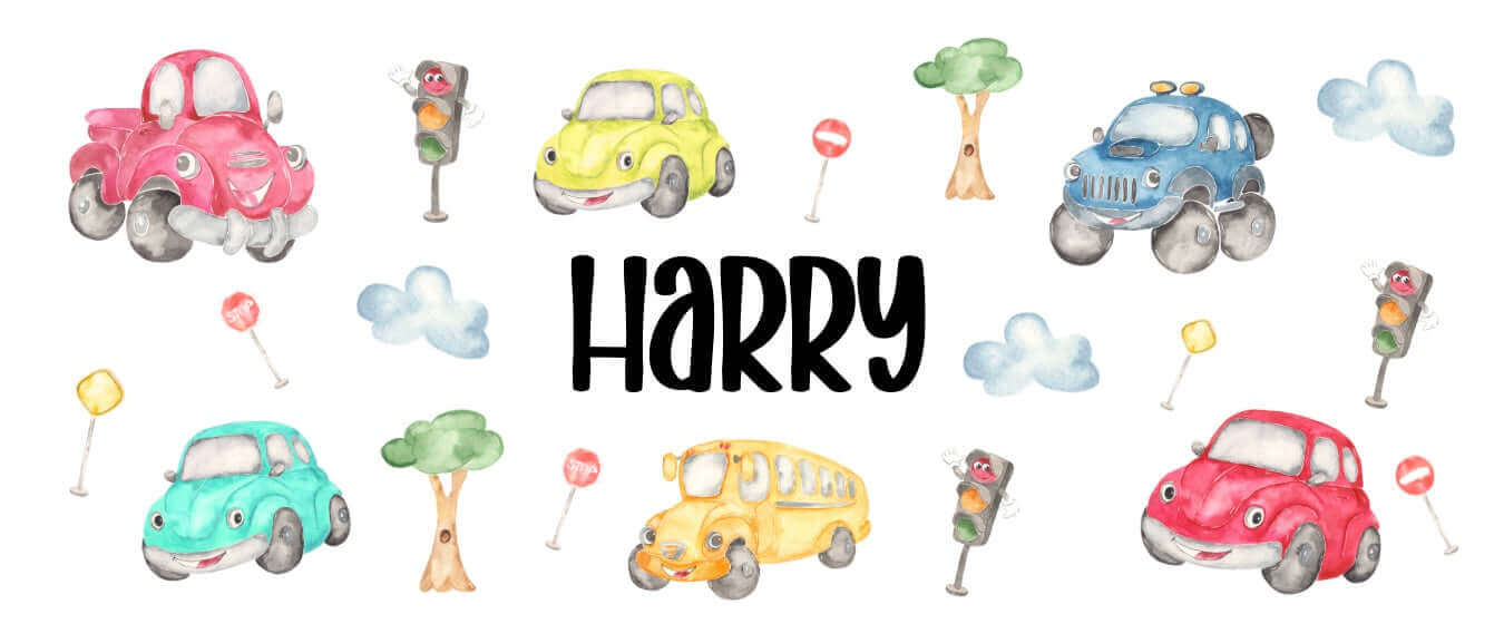 Personalised tin pencil case, featuring a cute and fun car theme. 