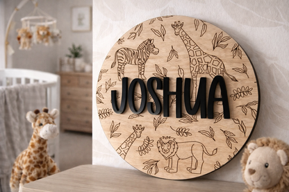 Safari print round name plaque