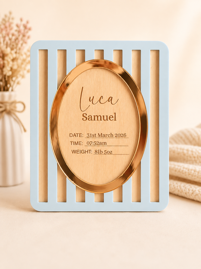 Personalised Pinstripe Baby Birth Details Plaque