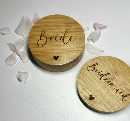 Personalised wooden pocket mirror for Bridesmaid.