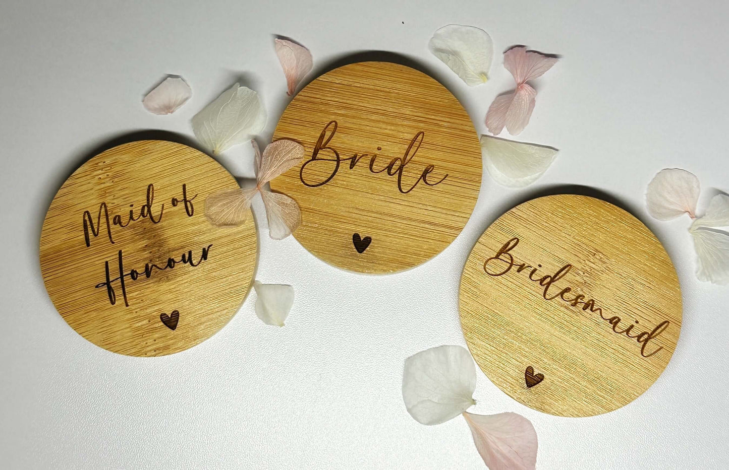 Personalised wooden pocket mirror for Bride.