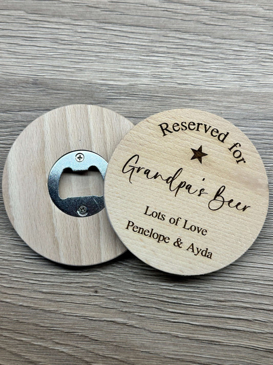 Personalised wooden bottle opener and coaster in one with a customised engraved message for him. 