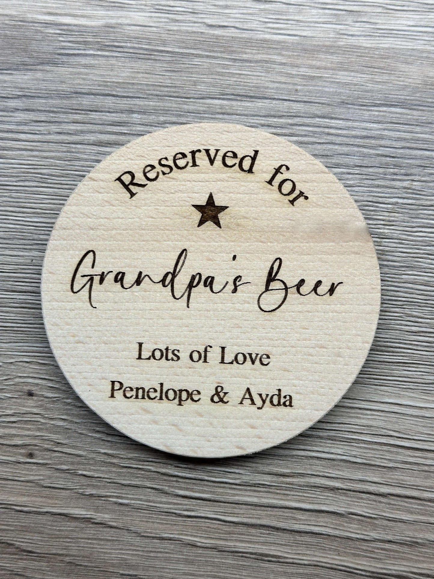 Personalised wooden bottle opener and coaster in one with a customised engraved message for him. 