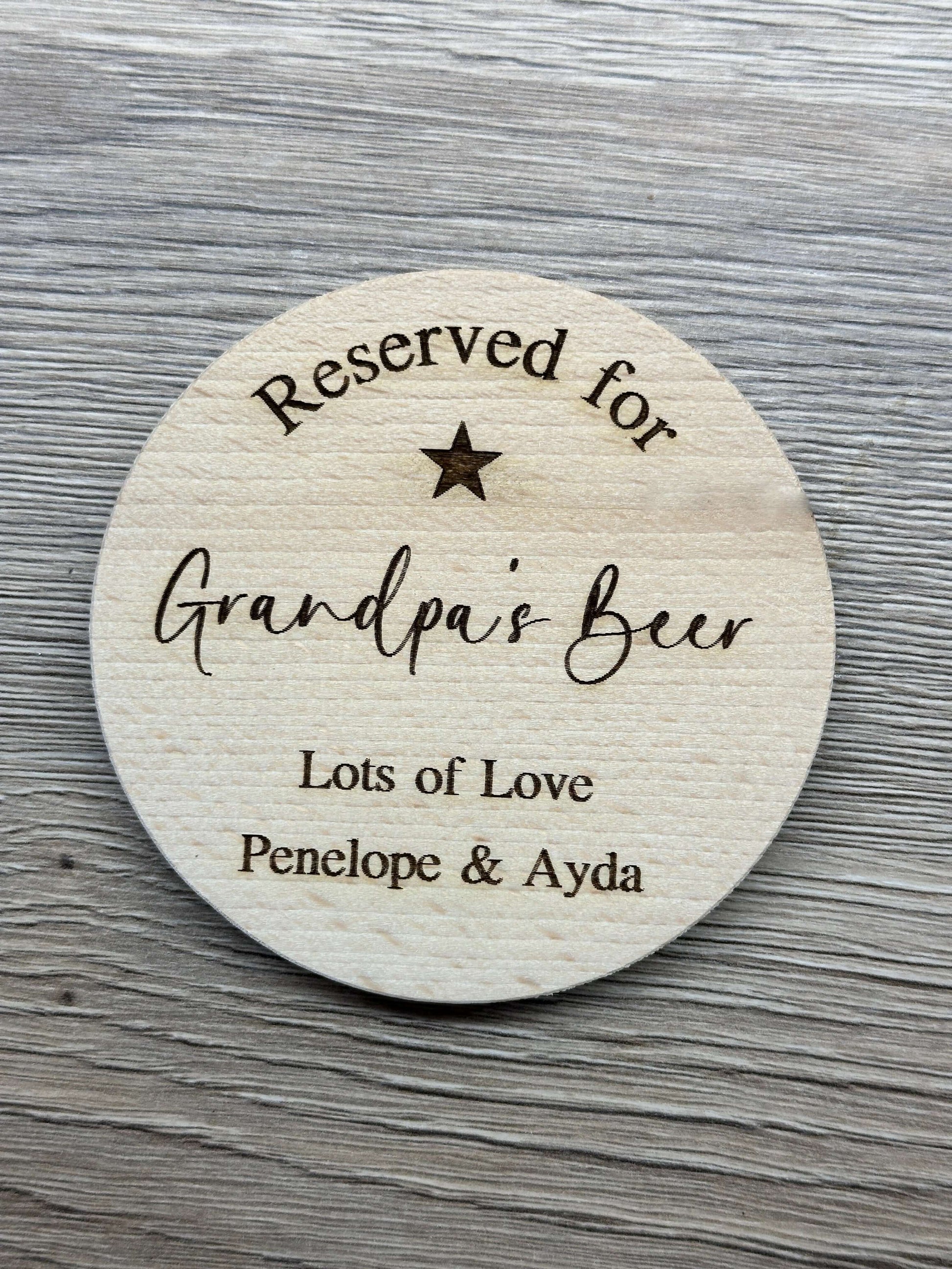 Personalised wooden bottle opener and coaster in one with a customised engraved message for him. 