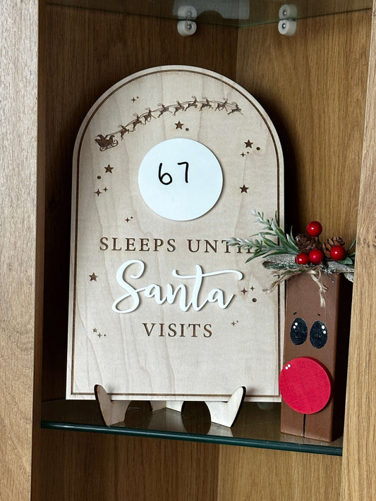 Engraved wood Christmas countdown board with acrylic circle to write the days on.