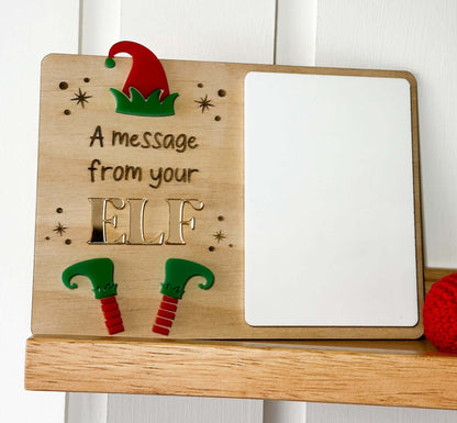 Wooden elf on the shelf message board with acrylic panel to write any message on. 