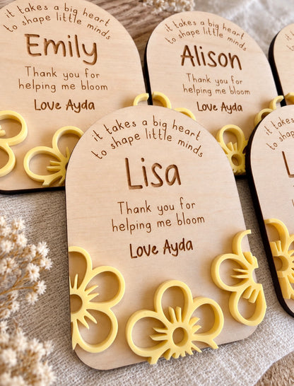 Wooden teacher thank you plaque personalised with name