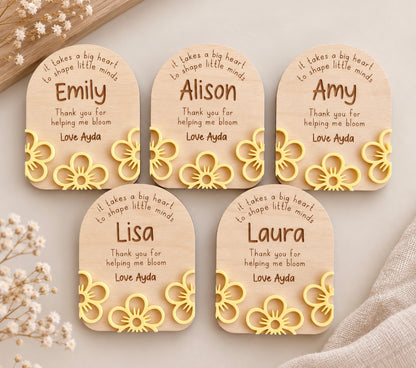 Personalised teacher thank you gifts with names and yellow flowers