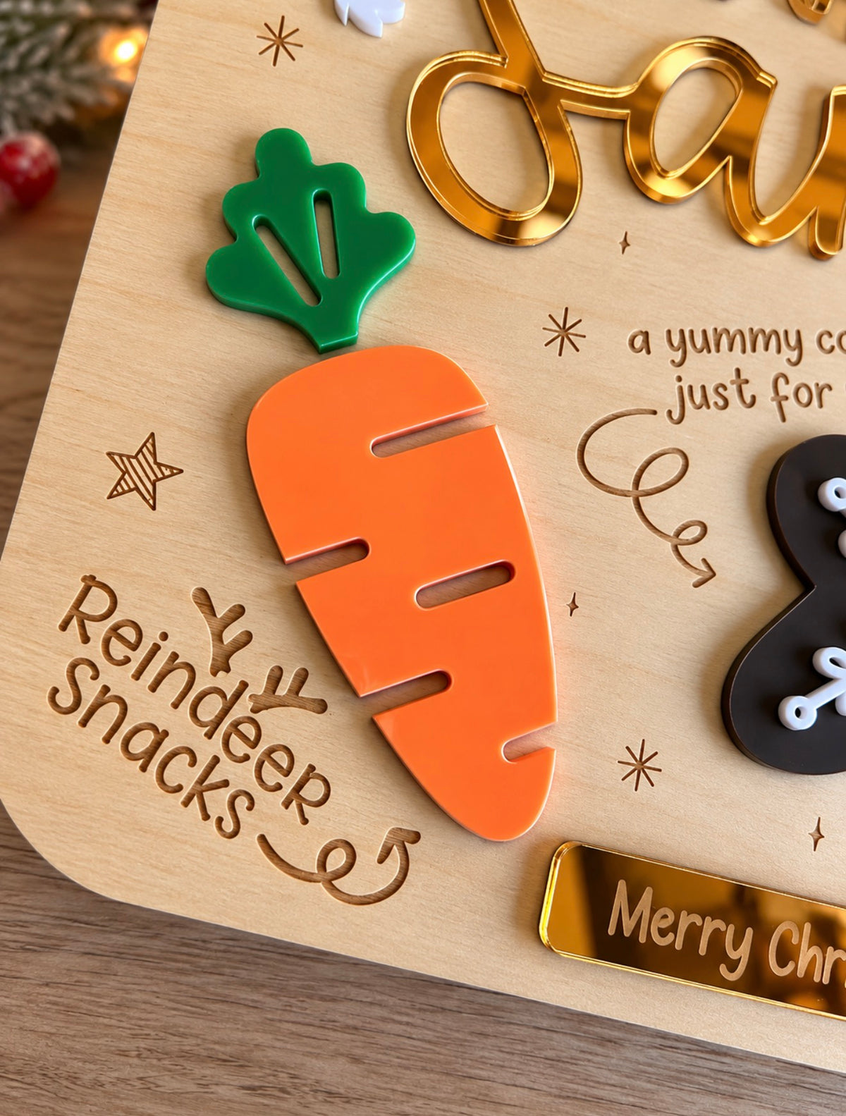 Christmas Eve board with carrot and reindeer snacks section
