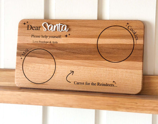 Personalised wooden Santa's milk and cookies board 