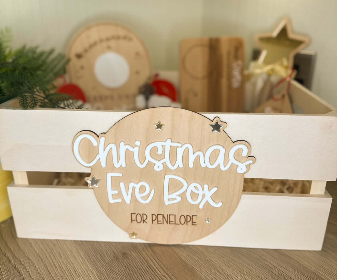 Personalised wooden Christmas Eve crates 