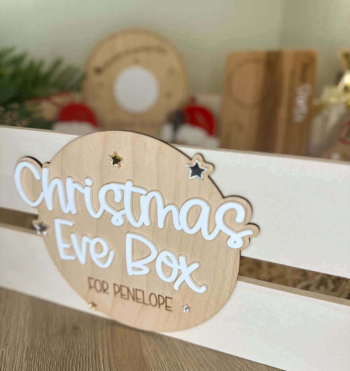 Personalised wooden Christmas Eve crates 