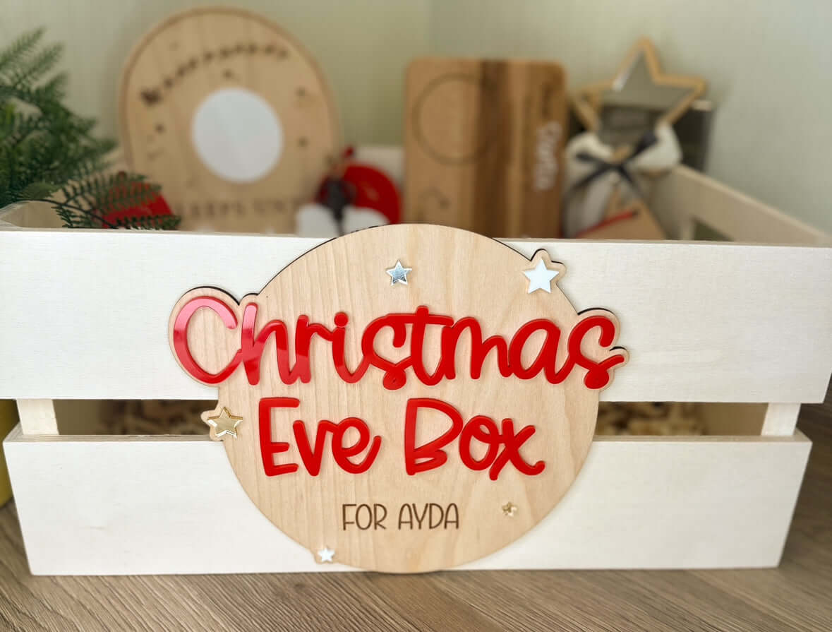 Personalised wooden Christmas Eve crates 