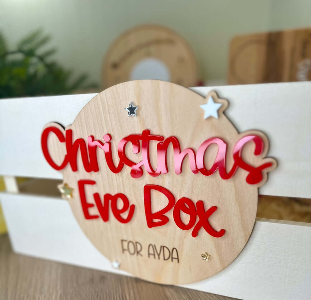 Personalised wooden Christmas Eve crates 