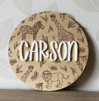 Safari print round name plaque