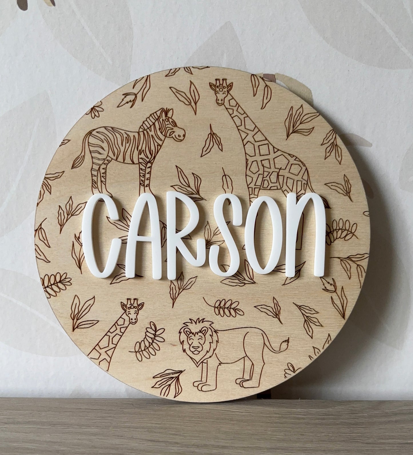 Safari print round name plaque