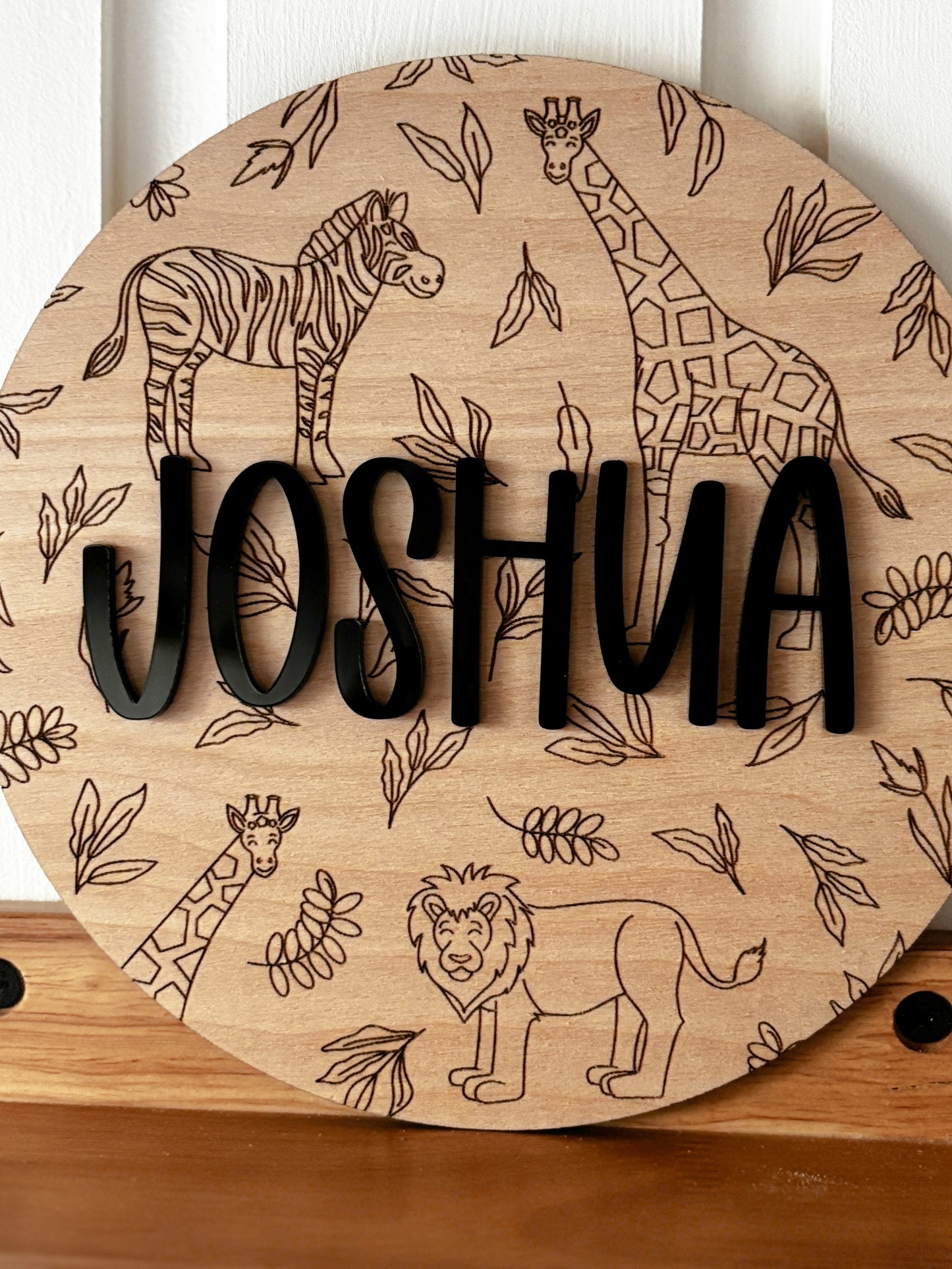 Safari print round name plaque