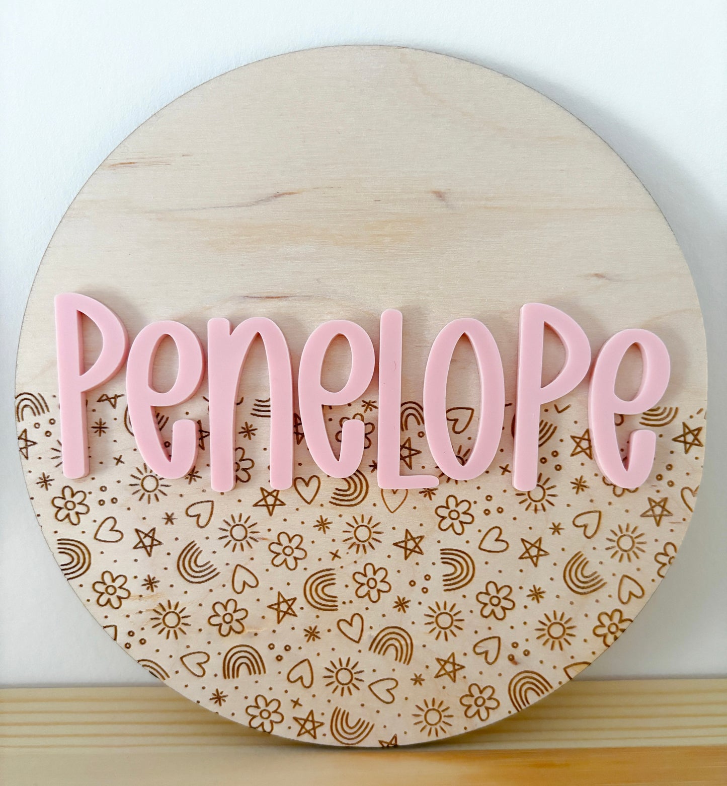Rainbow, flowers and hearts bedroom name plaque