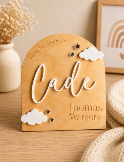 Personalised baby name plaque displayed as neutral nursery decor