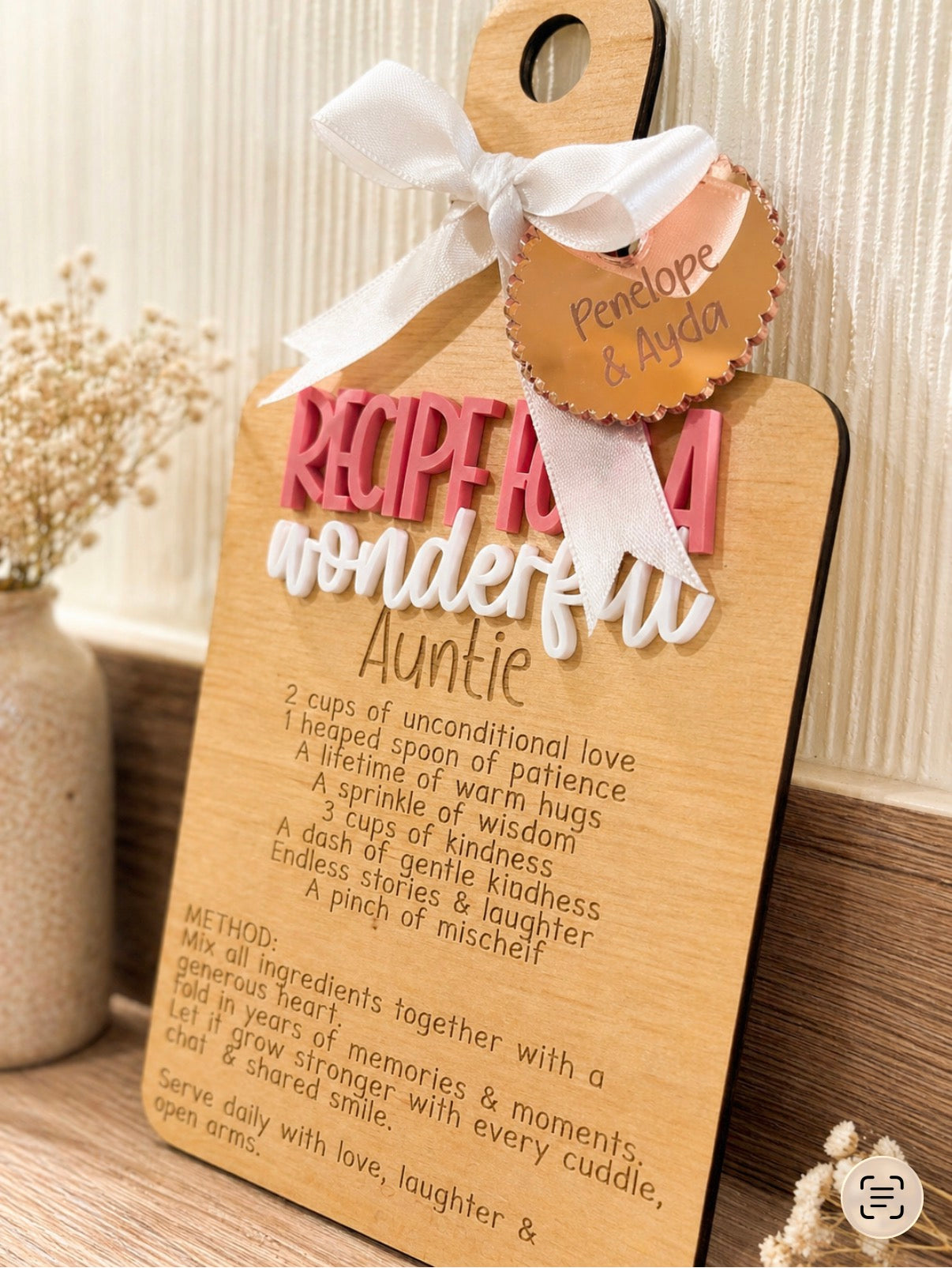 Personalised recipe for Auntie wooden keepsake gift