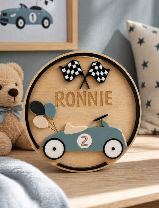 Personalised Vintage Car Name Plaque | Kids Bedroom Sign