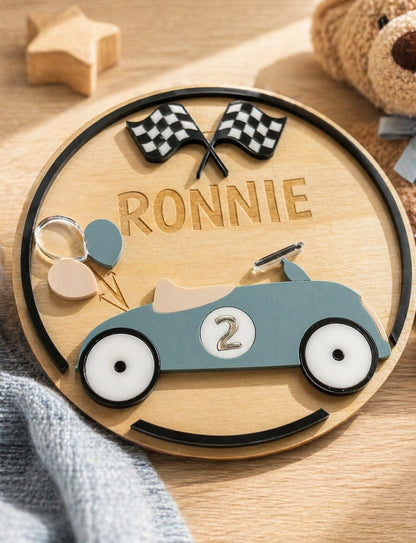 Personalised Vintage Car Name Plaque | Kids Bedroom Sign