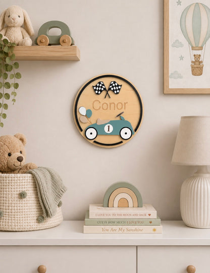 Personalised Vintage Car Name Plaque | Kids Bedroom Sign